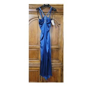 NWT  Zum Zum Niki Livas   Blue halter, sequin formal dress size 11